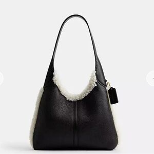 Coach Black Shoulder Bag with Shearling Accents